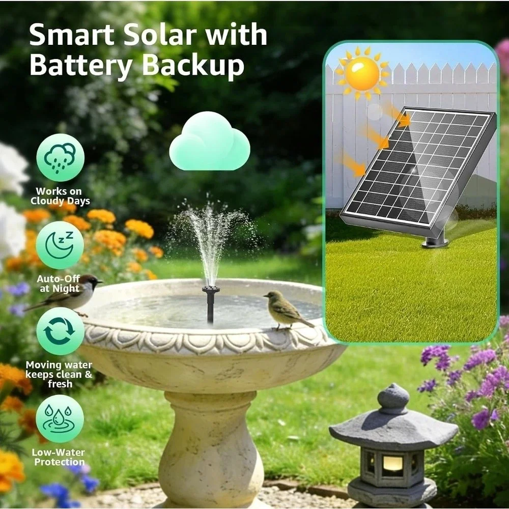 Solar Fountain Pump for Bird Bath, 8W Solar Water Fountain Pump with Dry-Run ...